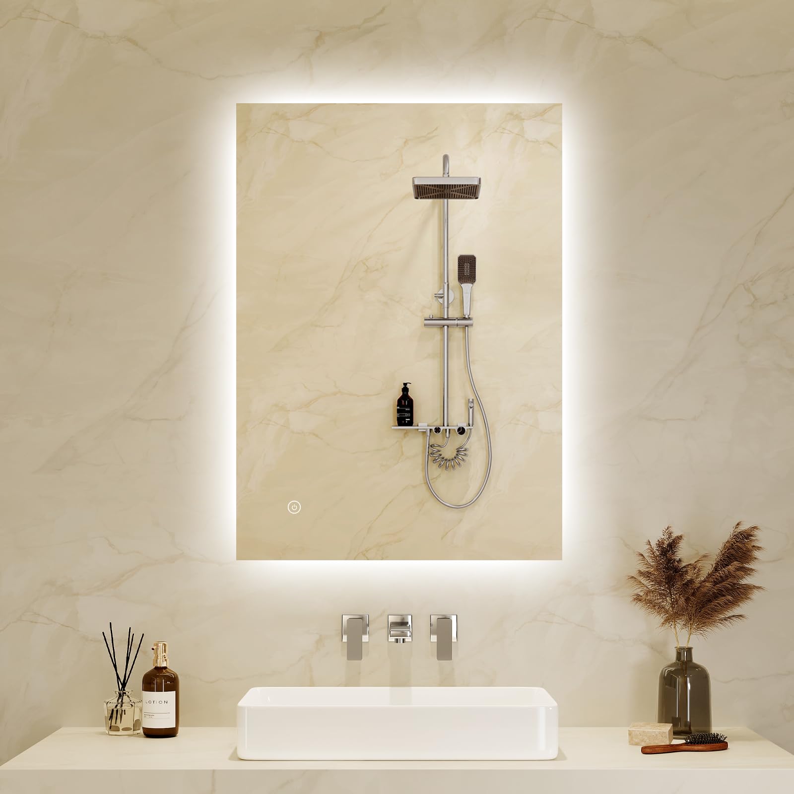 Zurehome Bathroom-Mirror-with-LED-Lights 40x60cm: LED-Bathroom-Mirror Smart Mirror with Touch Sensor, 3 Colors Dimmable, Memory Function Bathroom Mirrors for Wall