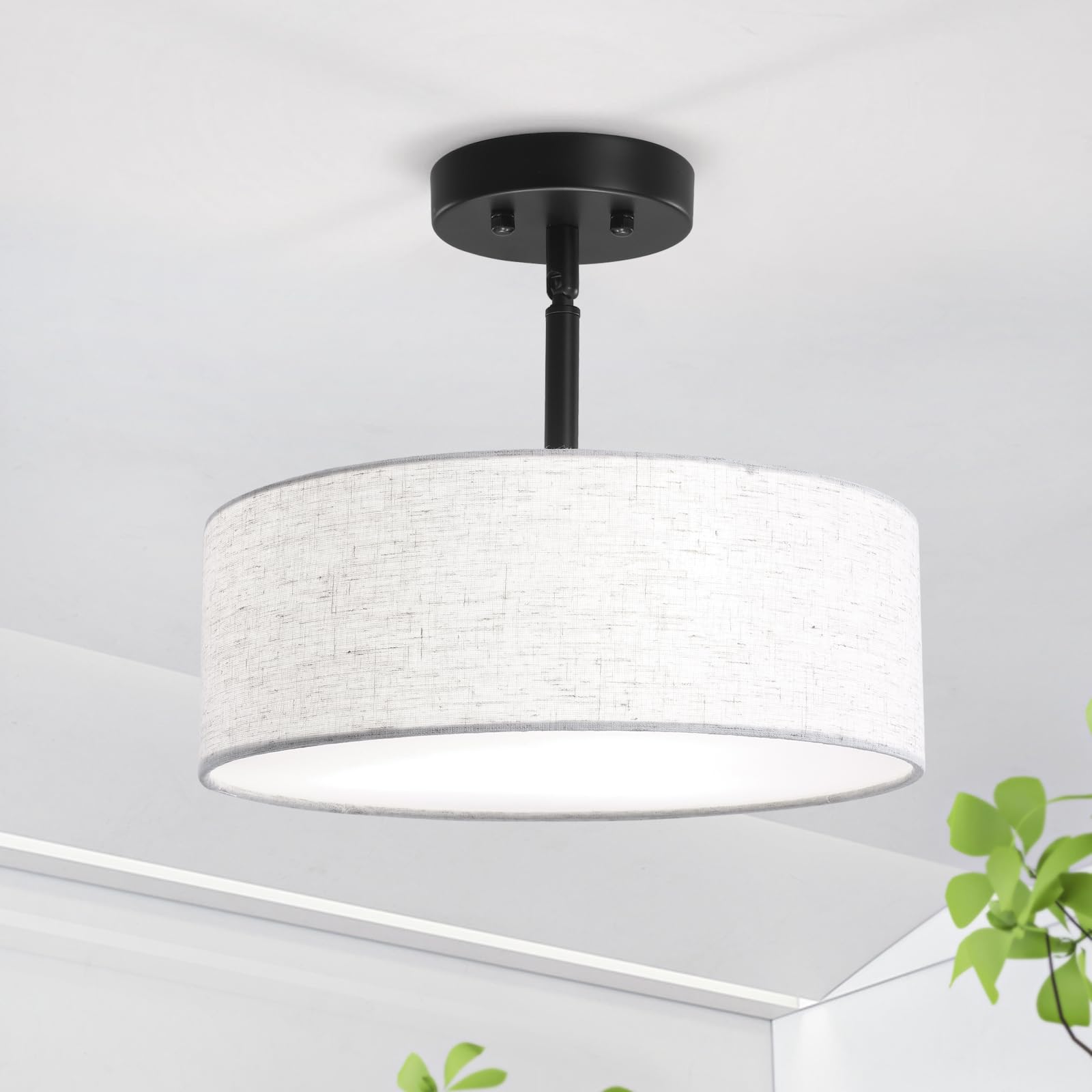 ALISADABOY Black Chandeliers with Lampshade Modern Chandelier 12.59 inches Contemporary 3 Light Semi Flush Mount Ceiling Light Drum Light Fixture for