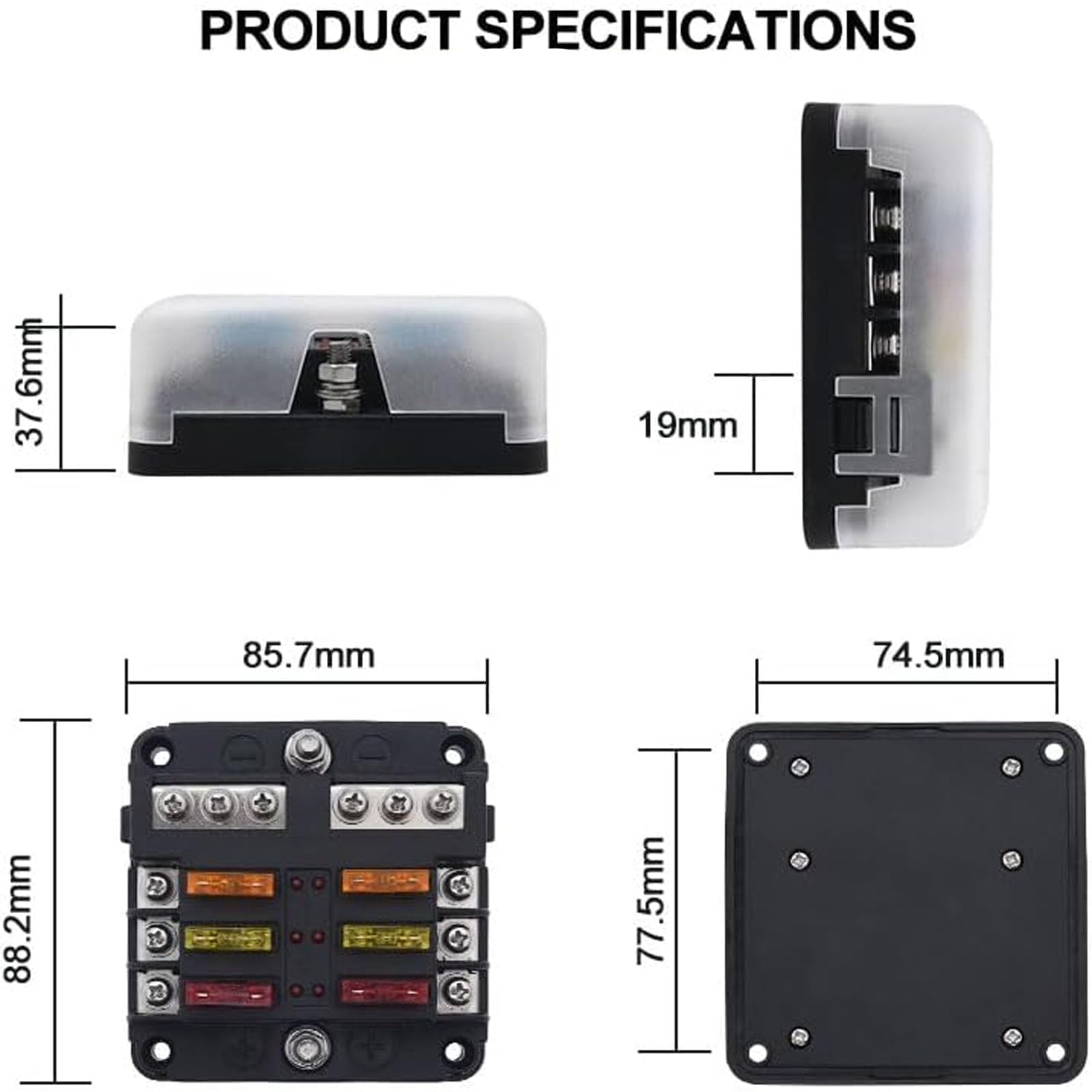 6 Way Blade Fuse Box, 12v fuse box, 12V/24V Circuit Fuse Holder Box Block with Negative Bus - Image 2