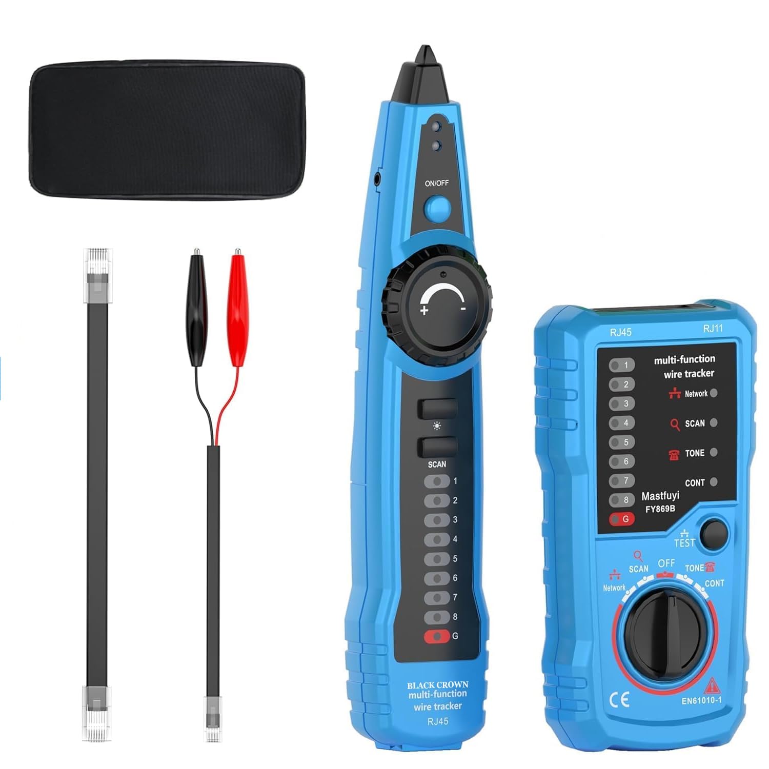 BLACK CROWN Network Cable Tester & Tone Generator Kit | RJ45 RJ11 Ethernet Tracer | Digital Signal Wire Finder with Probe | Cat5 Cat6 LAN Network Maintenance & Telephone Line Tester - Blue-image-43