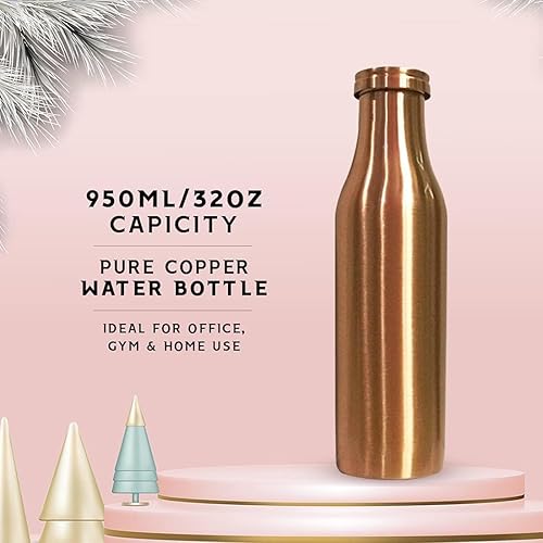 Miniatura 38 de Tambra Botella de agua vintage sin juntas de cobre puro para beber, botella de agua de cobre ayurvédica hecha a mano, tapa a prueba de fugas