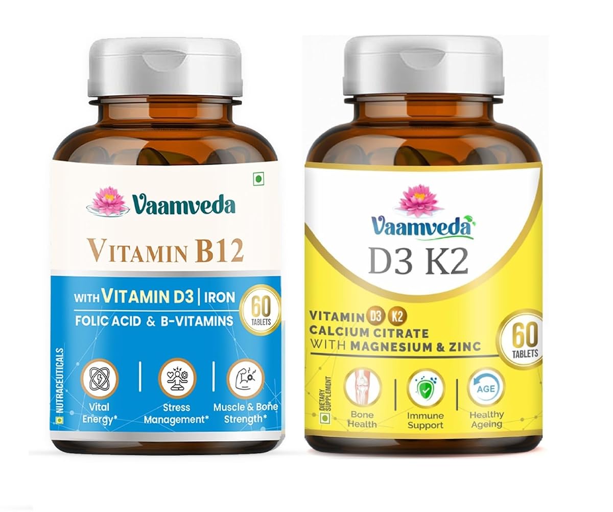 Vaamveda B12 D3 Supplement for Women Men - B12 D3 K2 Calcium Magnesium Zinc