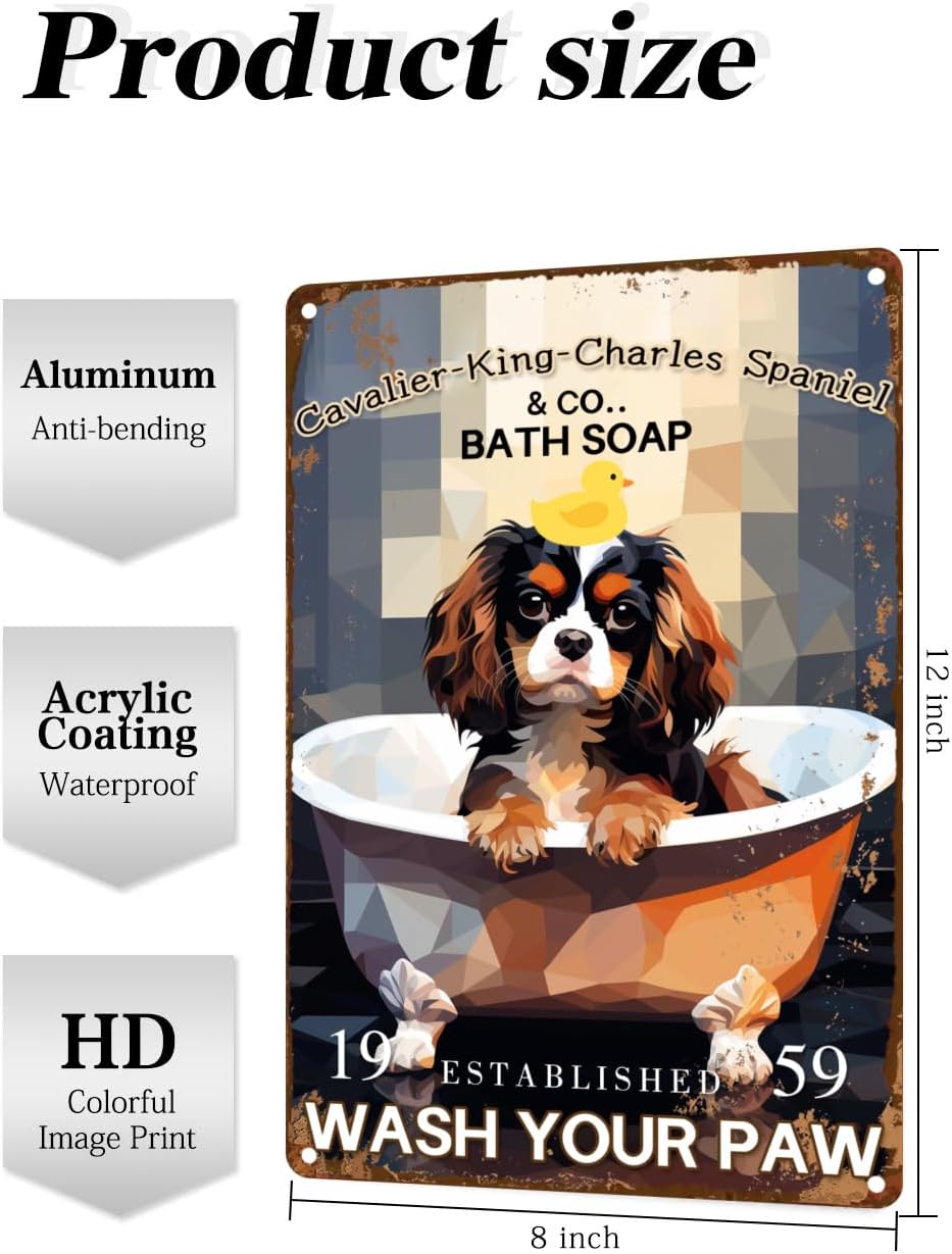 Cavalier-King-Charles Spaniel Funny Metal Sign Gifts Decor Vintage Bathroom and Bathtub Metal Tin Sign Decor Dog Lovers Home Bar Restroom Toilet Retro Wall Art Poster Sign Accessories 12x8 image 4