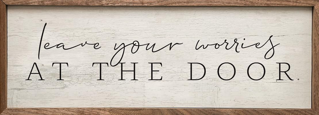 Leave Your Worries at The Door Whitewash Family and Love Wall Home Decor Series Wooden Sign Décor, Family and Love Wall Decor, Home Wall Decor, Signs for Home Decor Wall (24x8)