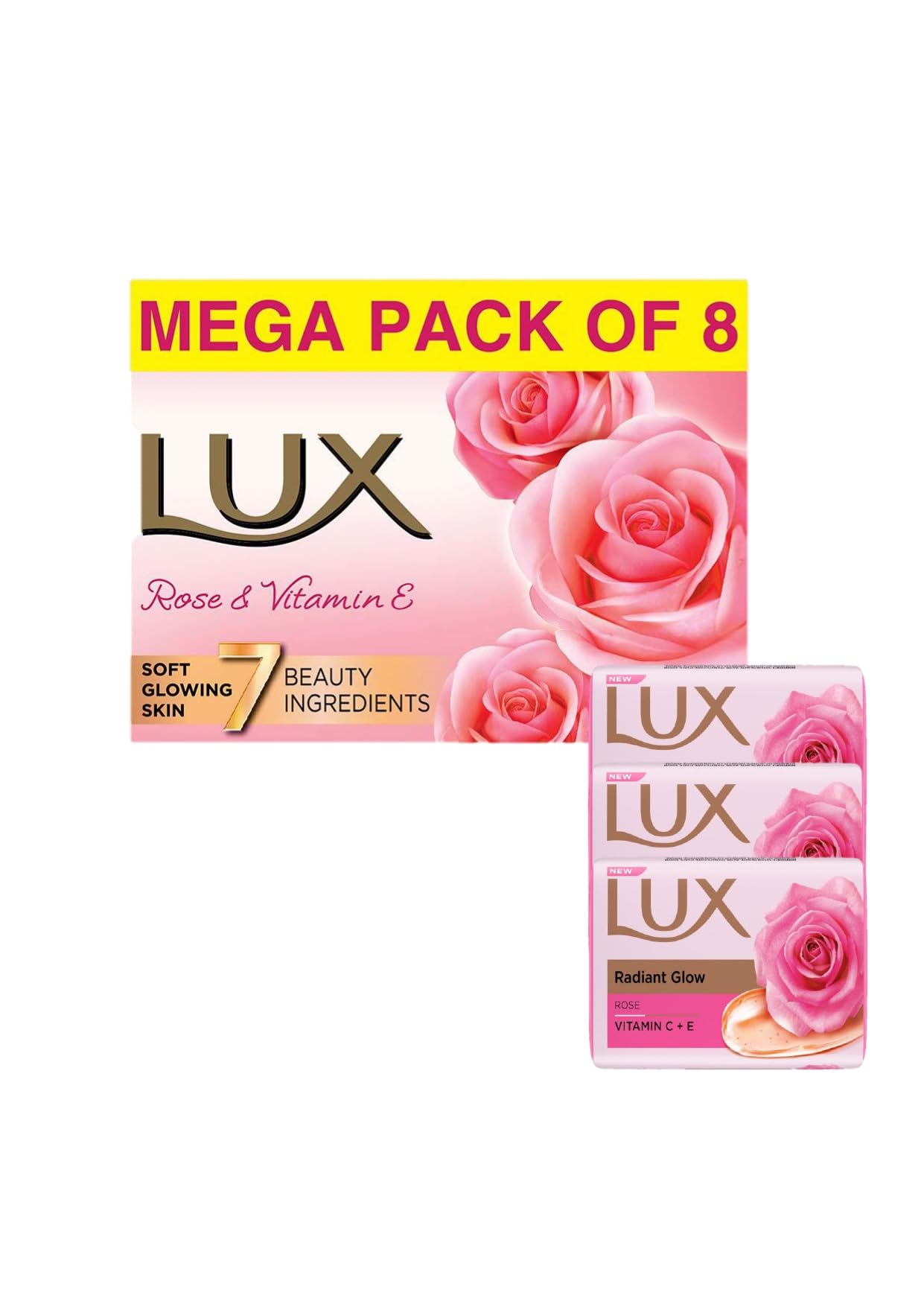 Lux Even-Toned Glow Bathing Soap infused with Vitamin C & E For Superior Glow Offer Pack of 8 x 150g
