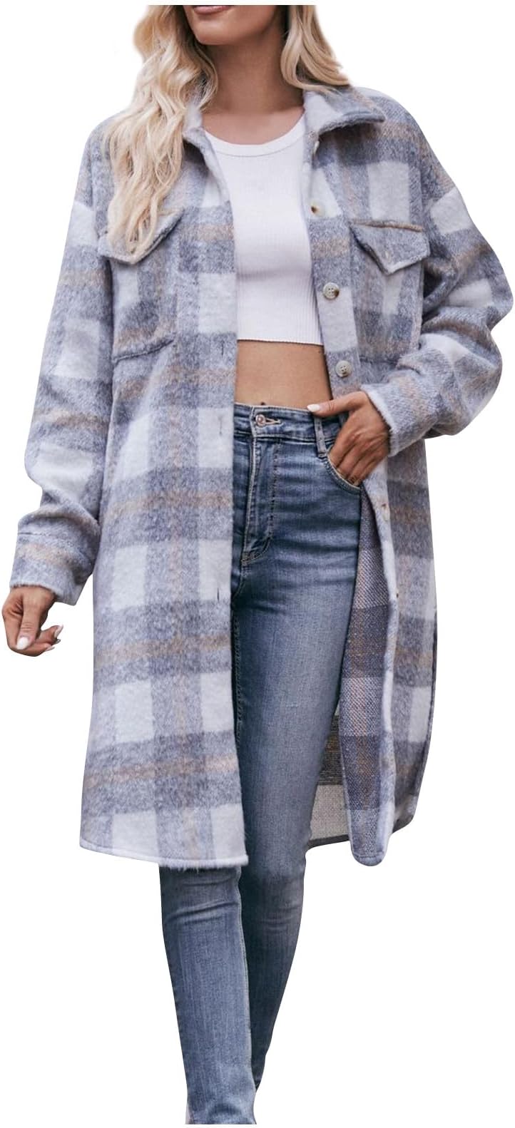 Zxrwany Flannel Shirts For Women,Women'S Plaid Shacket Jacket Long Sleeve Button Down Shirts Fall Flannel Casual Coat Jackets