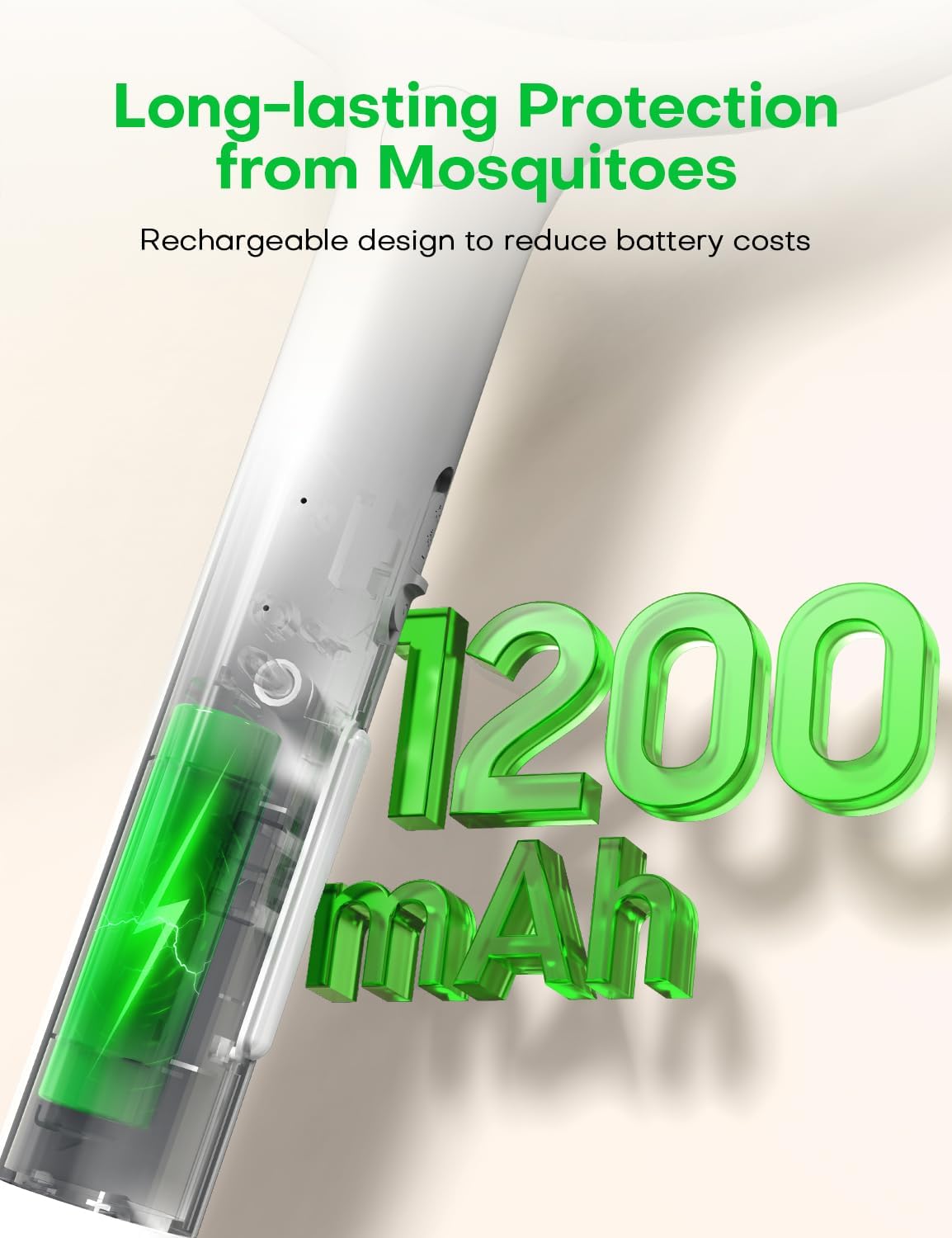 Illustration of 1200mAh battery inside AROEVE Electric Fly Swatter