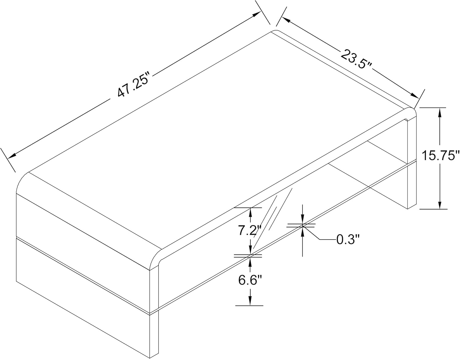 Coaster Home Furnishings - Airell - Engineered Wood - Rectangular Coffee Table with Glass Shelf and Waterfall Edges - Living Room - 47 Inch - White - 703798