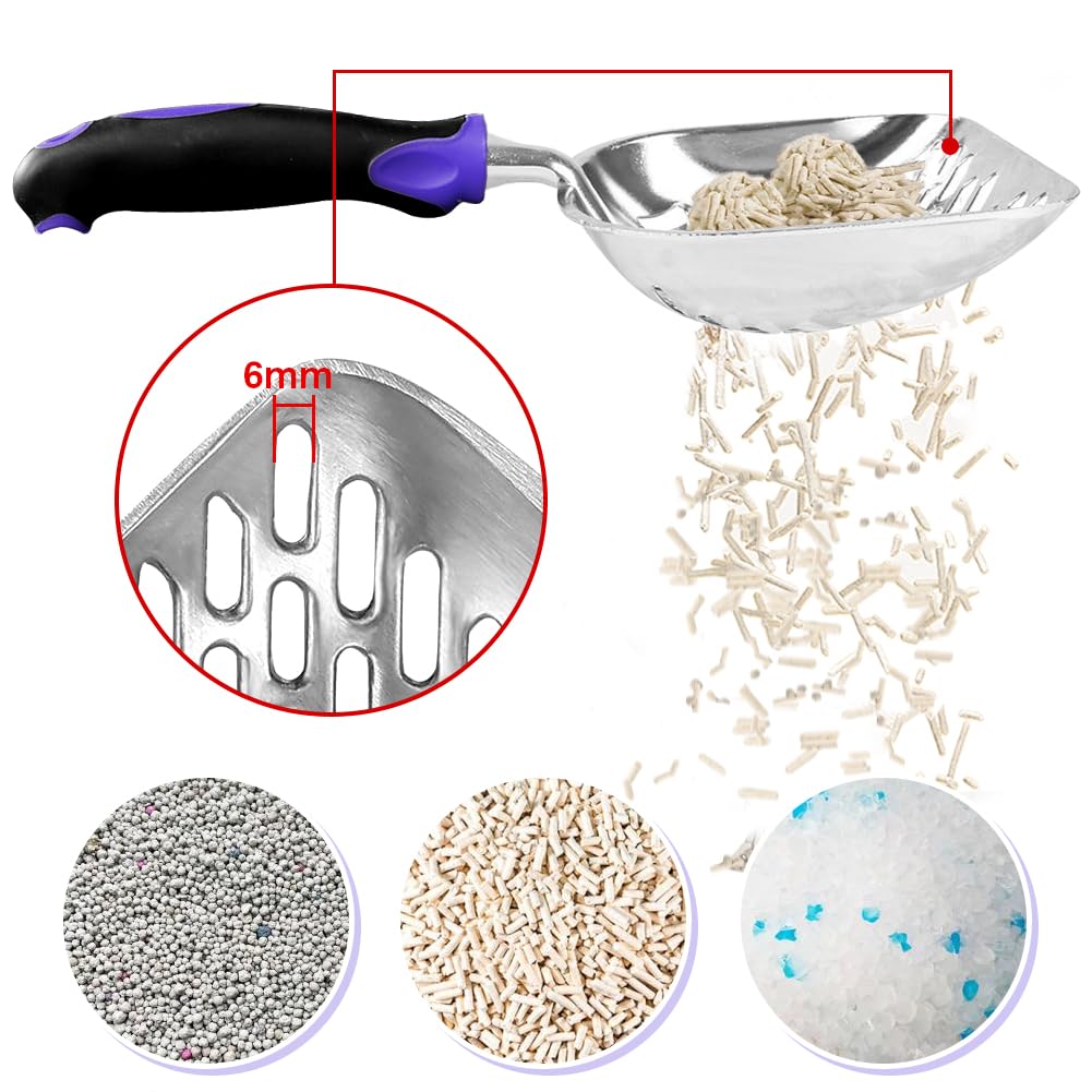 Apidgrowth Pala per lettiera – Paletta Metallica per lettiera – Paletta Lunga con Manico Lungo – Pala per lettiera per Gatti – Pala per colino KOT – Pala a griglia Adatta per lettiera (Viola)