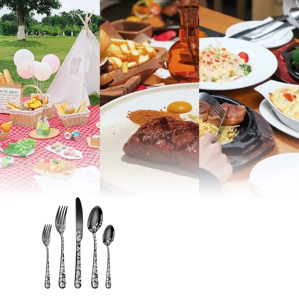 Goldbesteck-Set, Goldbesteck-Set, lebensmittelechtes Edelstahl-Besteck-Set für 6, 30-teiliges Geschirr, Essgeschirr für Zuhause und Restaurant, Hochzeit, Halloween, Weihnachten