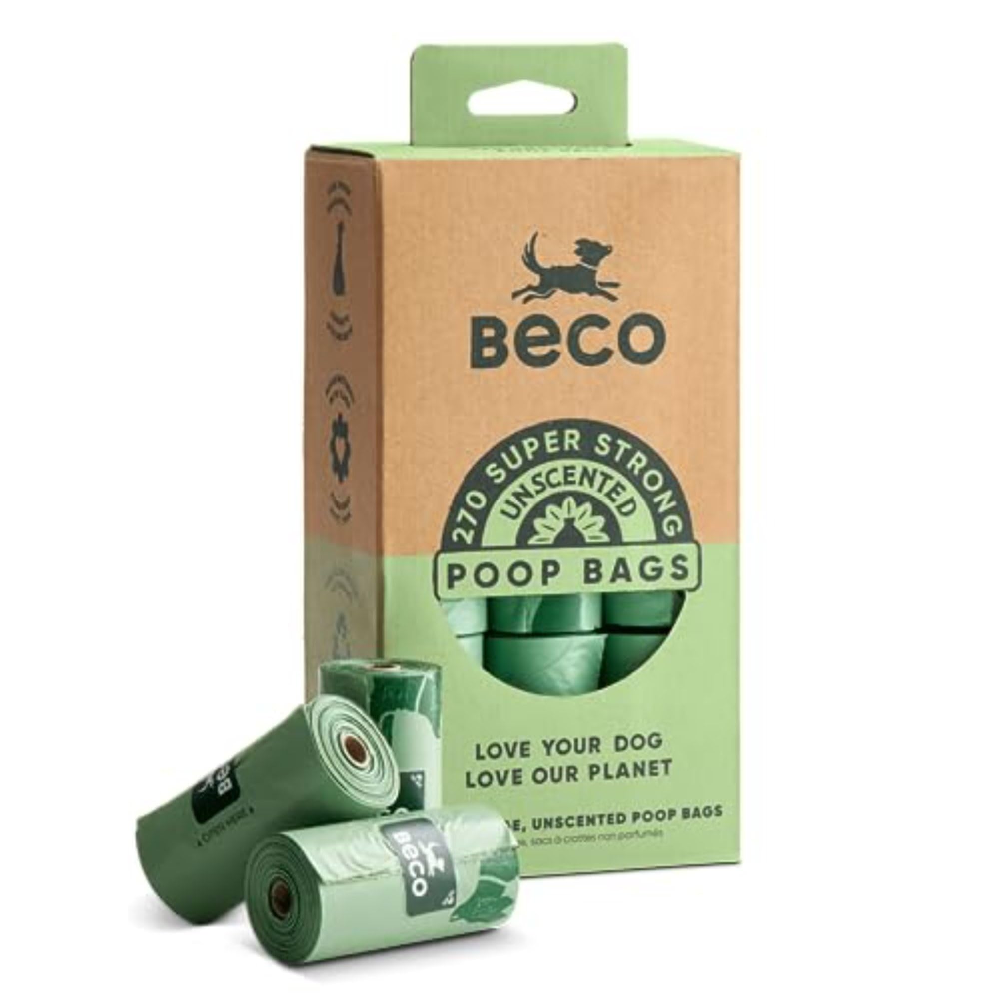 Beco Dog Poo Bags - Strong, Leakproof & Large - 94% Recycled Plastic, Extra Thick Dog Poop Bags, Heavy Duty - Unscented Refill Rolls, 270 Count 270 count (Pack of 1) Unscented