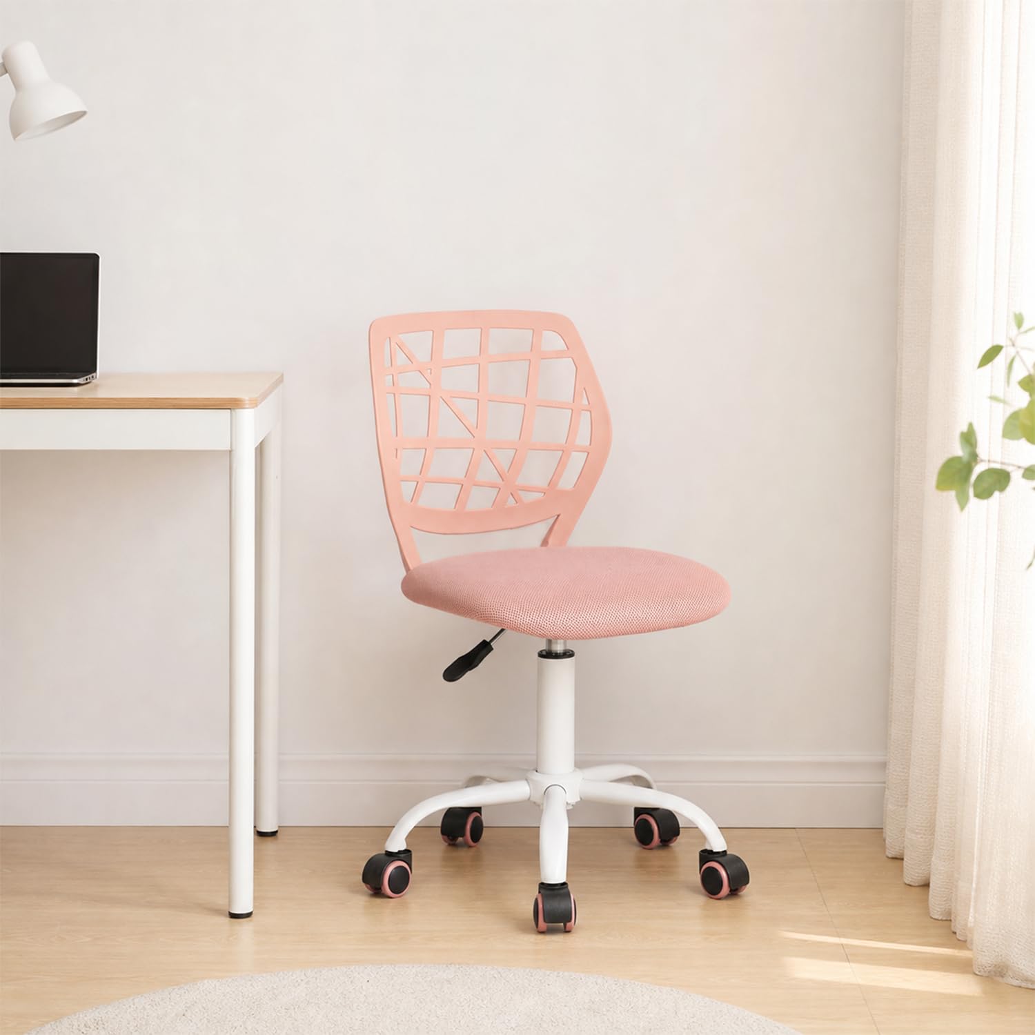 Meuble Cosy Ergonomiczne krzesło biurowe, obrotowe siedzisko z regulacją wysokości, krzesło komputerowe bez podłokietników, do telepracy, nauki i sypialni, koralowo-różowy