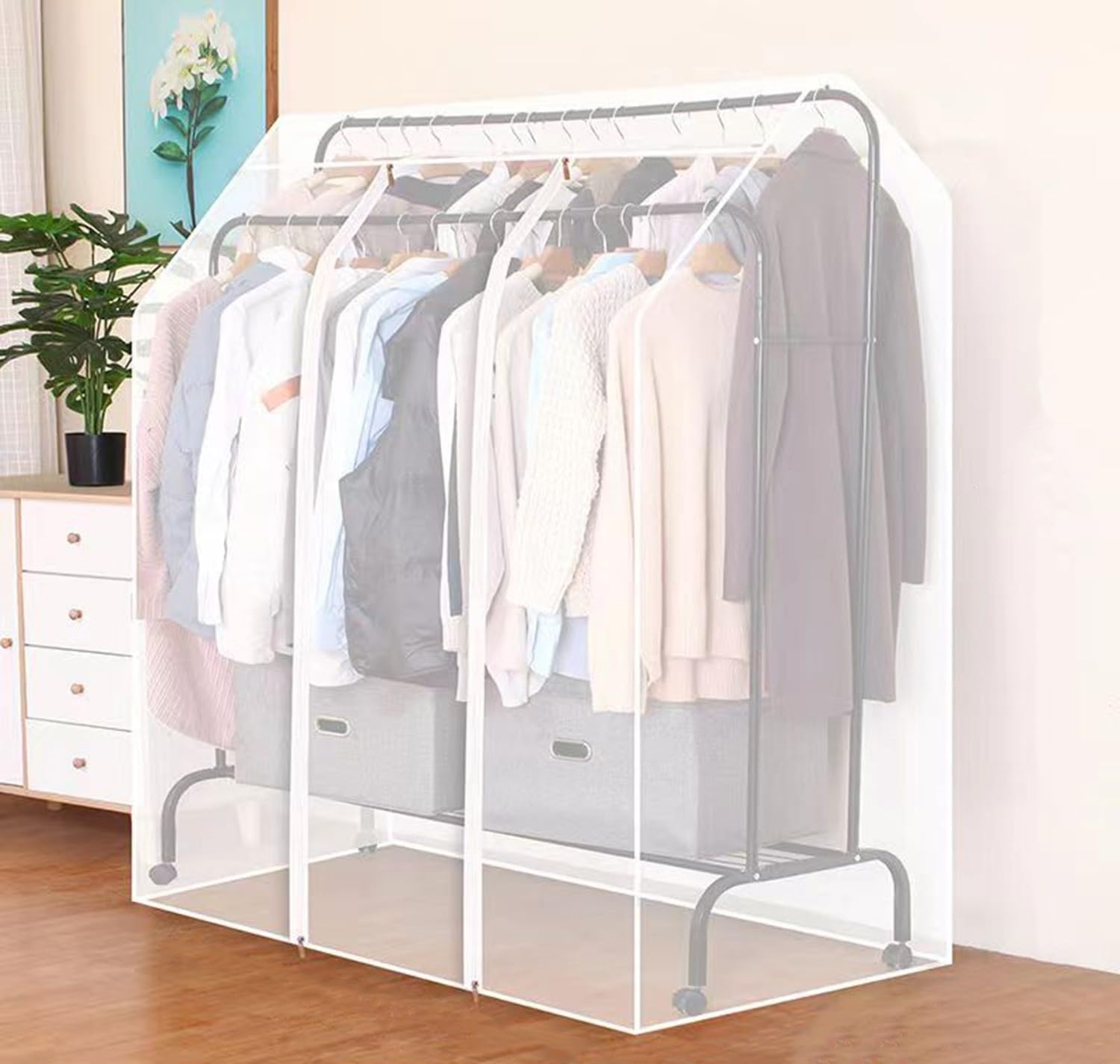 Housse Portant Housse Vêtements Transparente 150cm - Protection Poussière Et Humidité - Range-robe Pratique Housse Tringle Vêtements