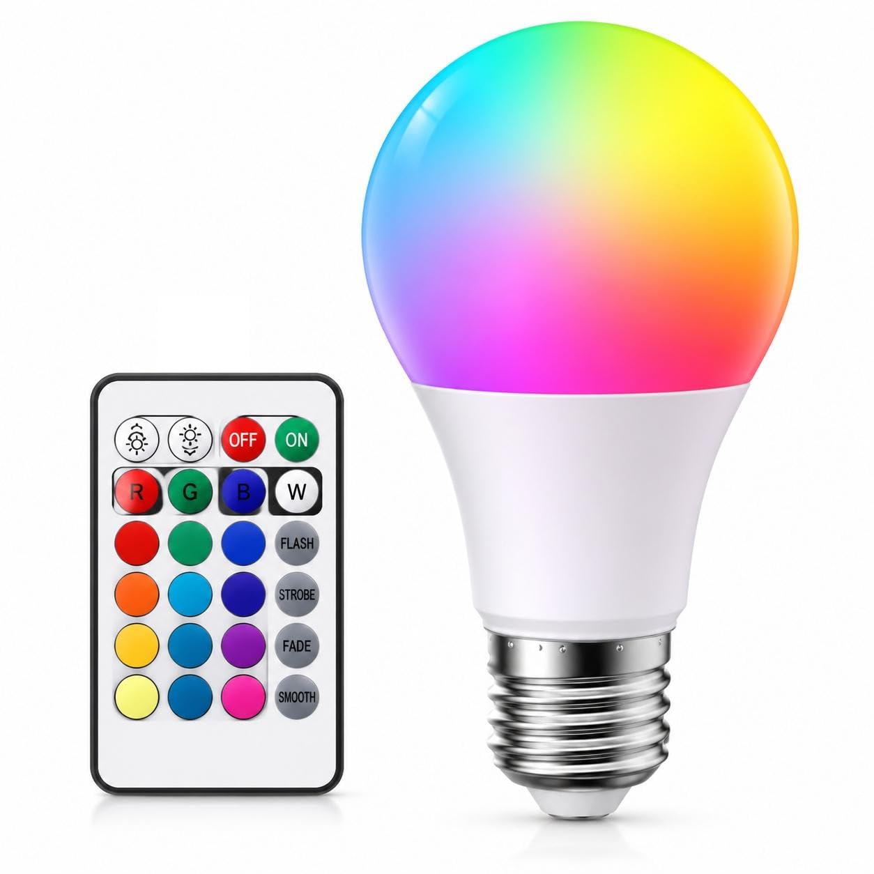 RGB LED Multicolour Bulb E27 220V Dimmable with 24 Key Remote Control, 5Pcs