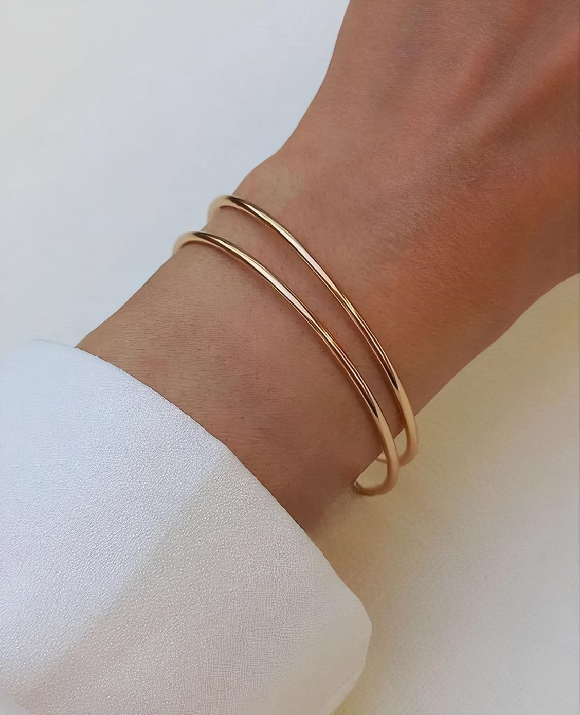 Elegance 11 designs 2mm/3mm Gold Plated Bangles Bracelets Set For Women Non Tarnish, Stainless Steel Bracelets Jewelry Stackable Thin Minimalistic Waterproof Gold Bangles - Image 6