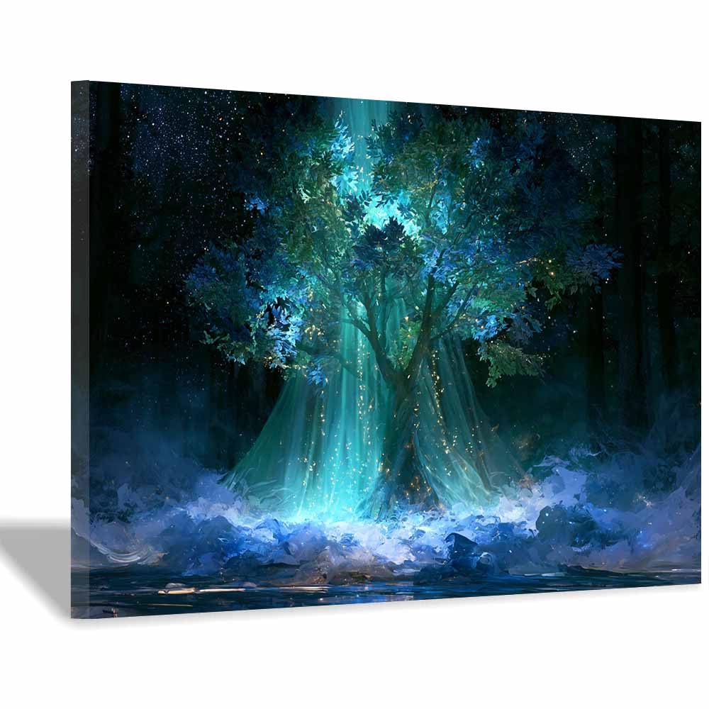 HOQIU Print Canvas Poster Decor Starlights Blooms tree canvas prints, nature wall art, for Bathroom Home Office Decor(Multicolor)-20x30cm Framed