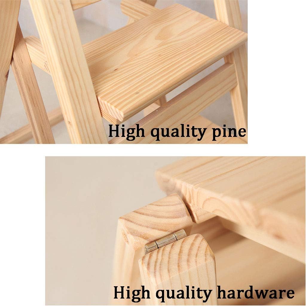 Folding Wooden Stool Chair 2 in 1 Portable Ladder for Home Office Library Living Room Multi Functional Climbing Stool for Bathroom and Indoor Use