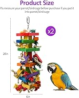 Vista 4 de RUBY.Q Paquete de 2 juguetes grandes de loro, juguete de loro de pájaro de 20 pulgadas, juguetes multicolor de madera natural para masticar pájaros