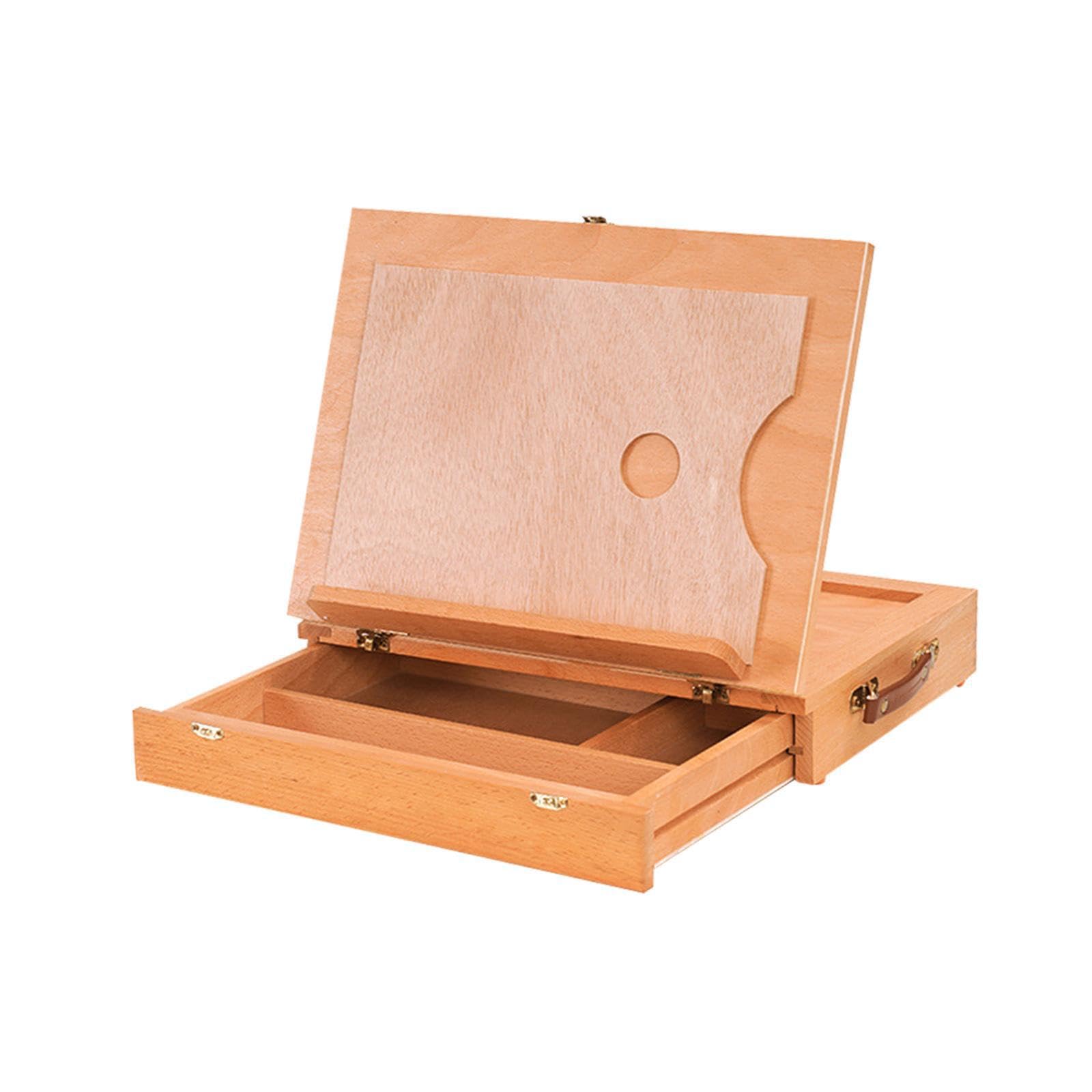 Tragbare Tischstaffelei aus Holz, Zeichenkasten, Organizer für Künstlerbedarf, Skizzenbox, Präsentationsständer, faltbar, Beige, M