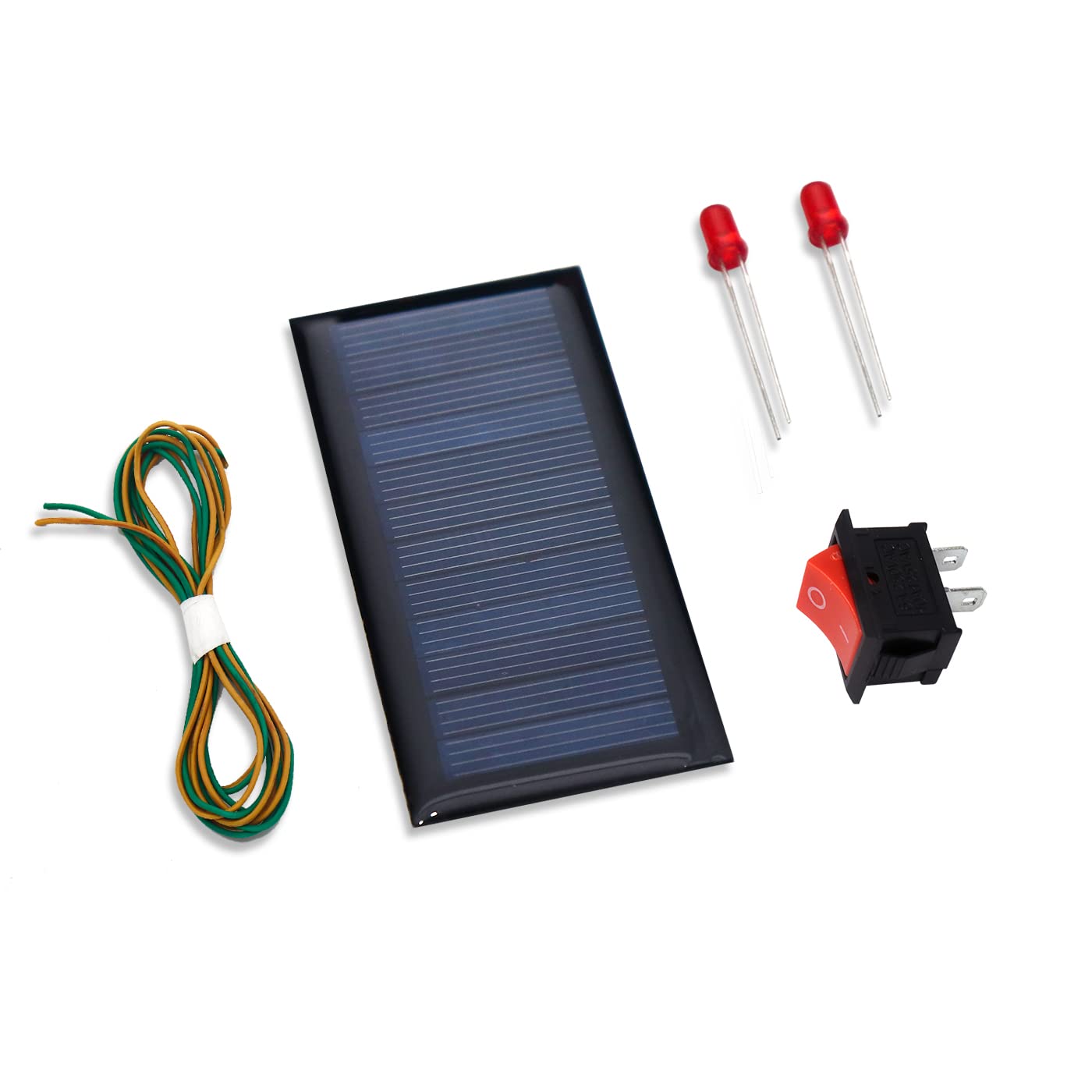 Electronic Spices DIY Combo Kit | 6V 60mAh Mini Solar Panel with Dual Red 5mm LEDs | SPST Rocker Switch & Wire