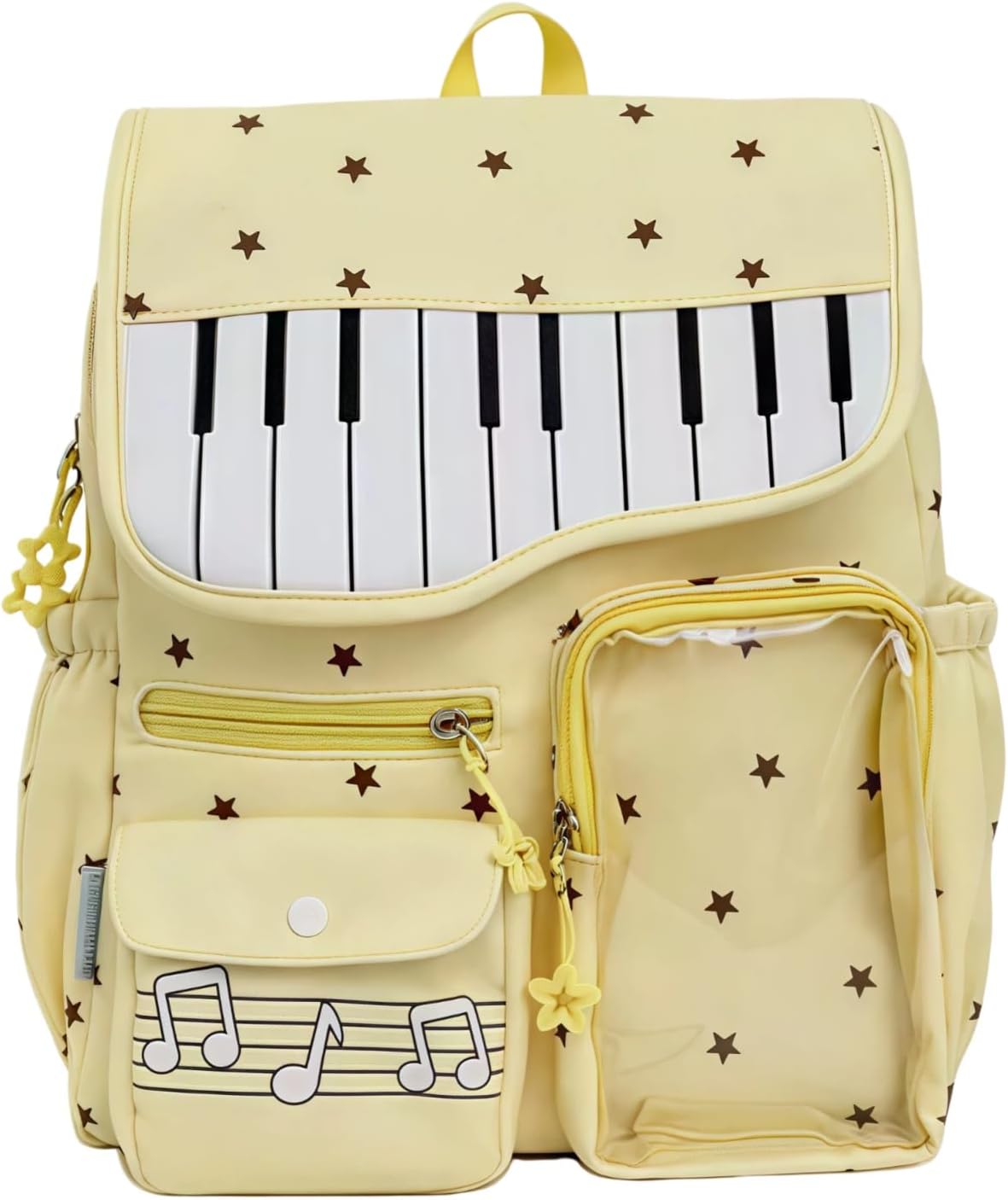 Piano Backpack, Light Yellow Music School Bag with Star Print