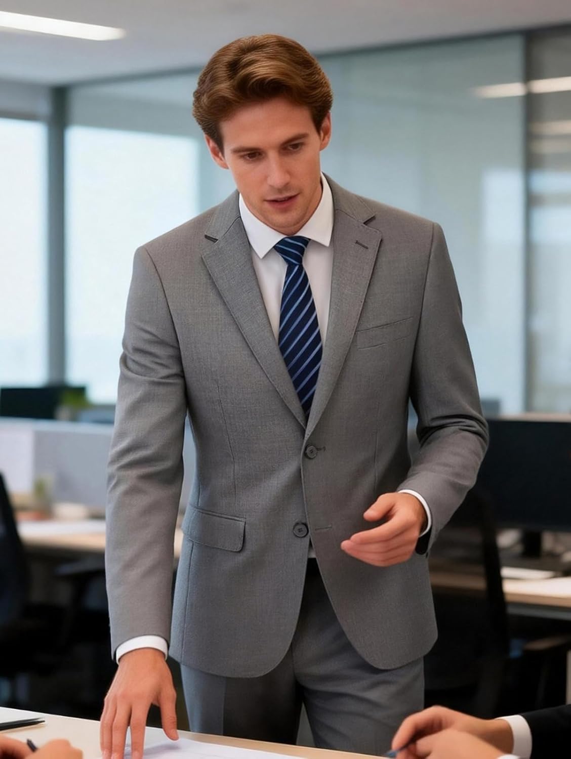 MOGU Suits for Men, 2 Piece Wool Suit with 2 Buttons Tuxedo Blazer Pants for Formal Events, Business - Image 2