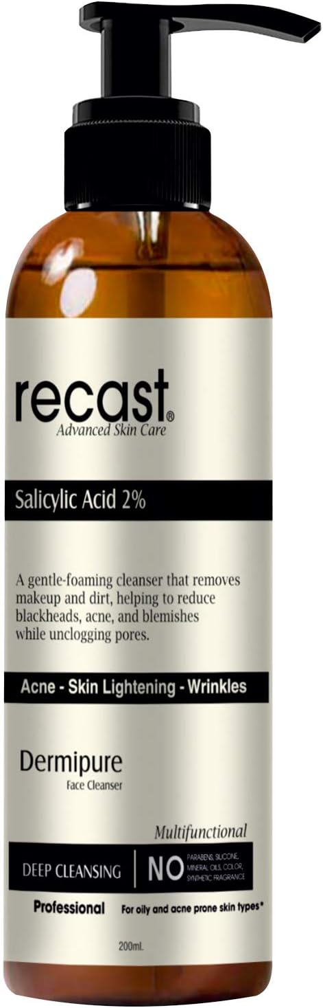 Recast 2% BHA Liquid Salicylic Acid Cleanser-Dermipure Face Cleanser for Blackheads | Enlarged Pores | sebum control | Wrinkles | Fine Lines - 200ml