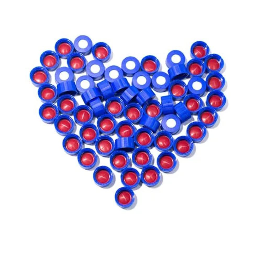 ALWSCI Tappo per Fiale Per Autocampionatore 9-425, Tappi a Vite In Polipropilene Blu da 9 Mm Con Setti In PTFE Rosso/Silicone Bianco, 100 Pezzi/Pz.