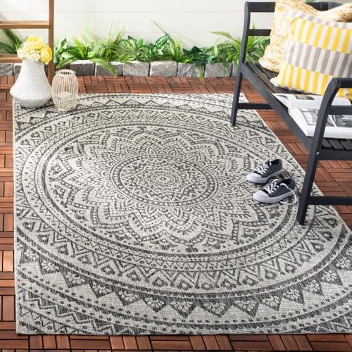 SAFAVIEH Courtyard Collection 6'7" x 9'6" Light Grey/Black CY8734 Indoor/ Outdoor Waterproof Easy Cleaning Patio Backyard Mudroom Area Rug