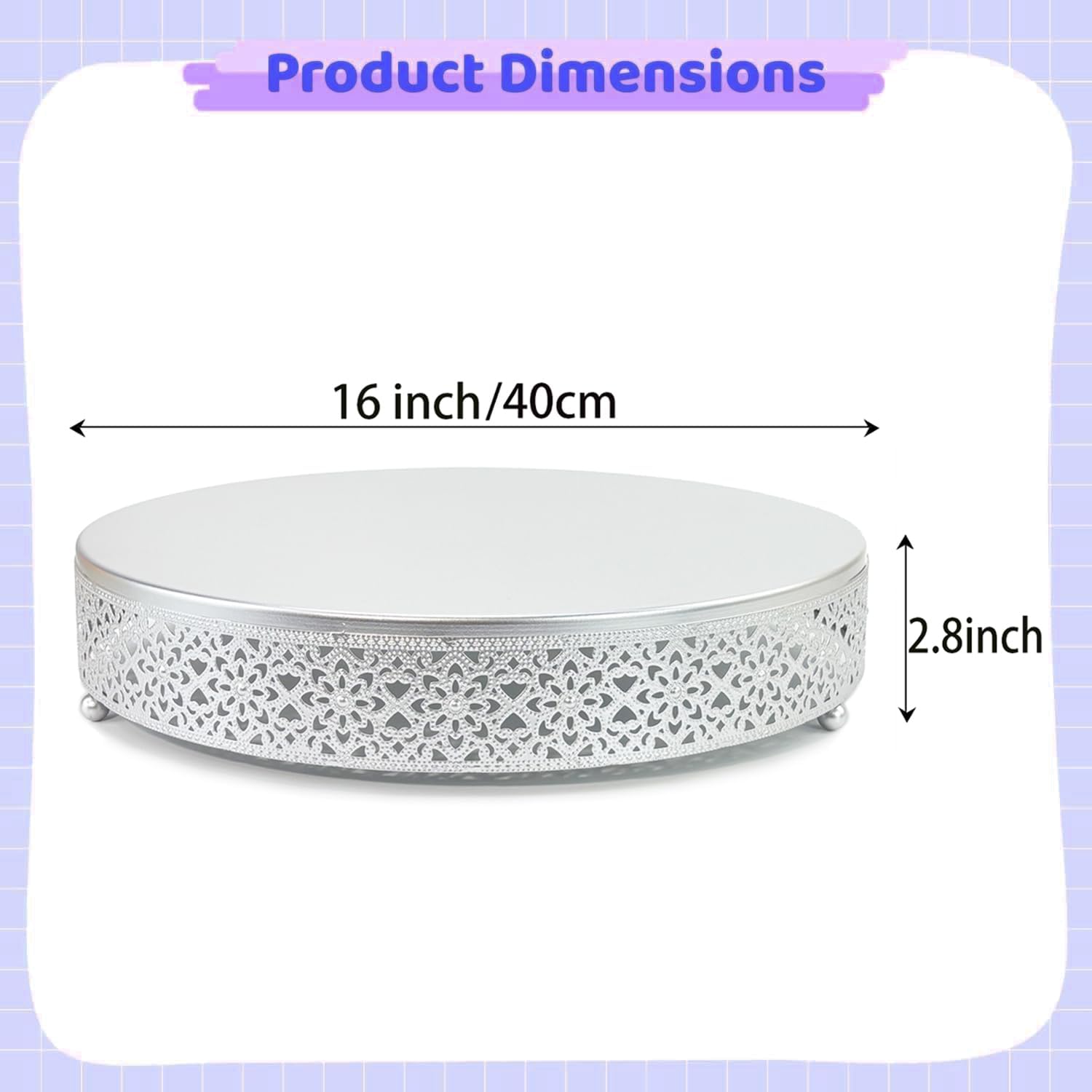 cake stand, metal round cupcake dessert stand cake display holder cookies fruit serving tray decor for wedding party birthday baby showers anniversary (16in, matte silver) matte silver 16in