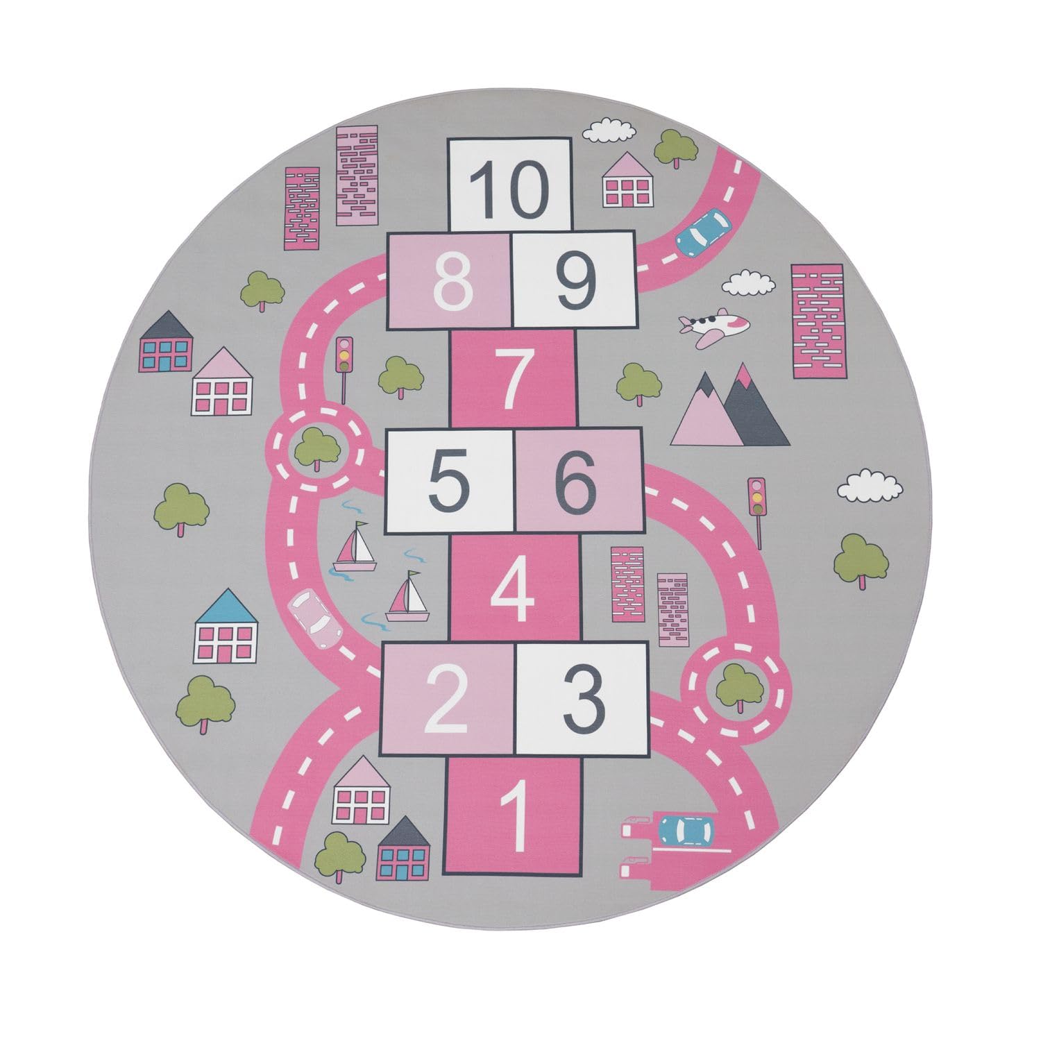 TT Home Tapis pour Enfant, Tapis De Jeu pour Chambre d'enfant Motif Rues, Marelle, Rose, Dimension:80x150 cm