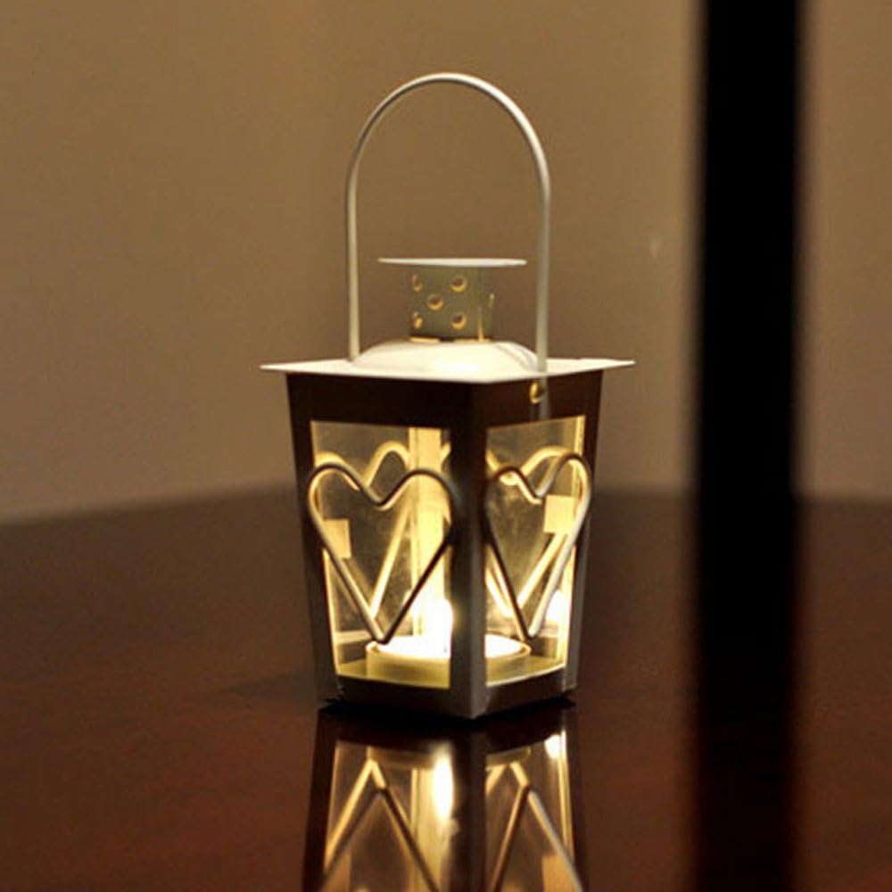 Celestte Hanging Table-Top Lantern Candle Holders Stained Glass Unique Heart Shape Design(White)