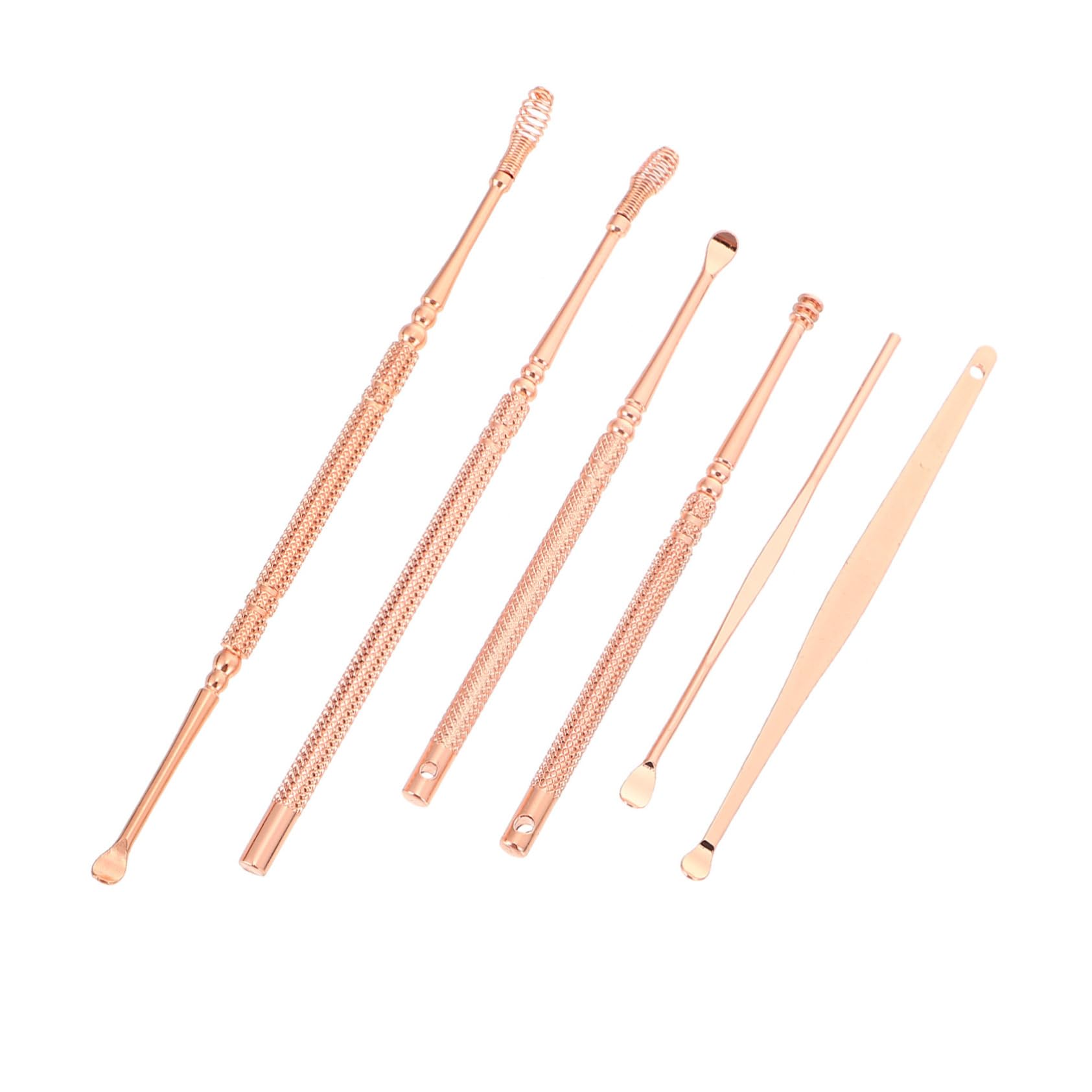 Rose Gold Stainless Steel Earwax Removal Tool Set 6-Piece Ear Cleaner Spoon Kit Ergonomic Design for Effective Earwax