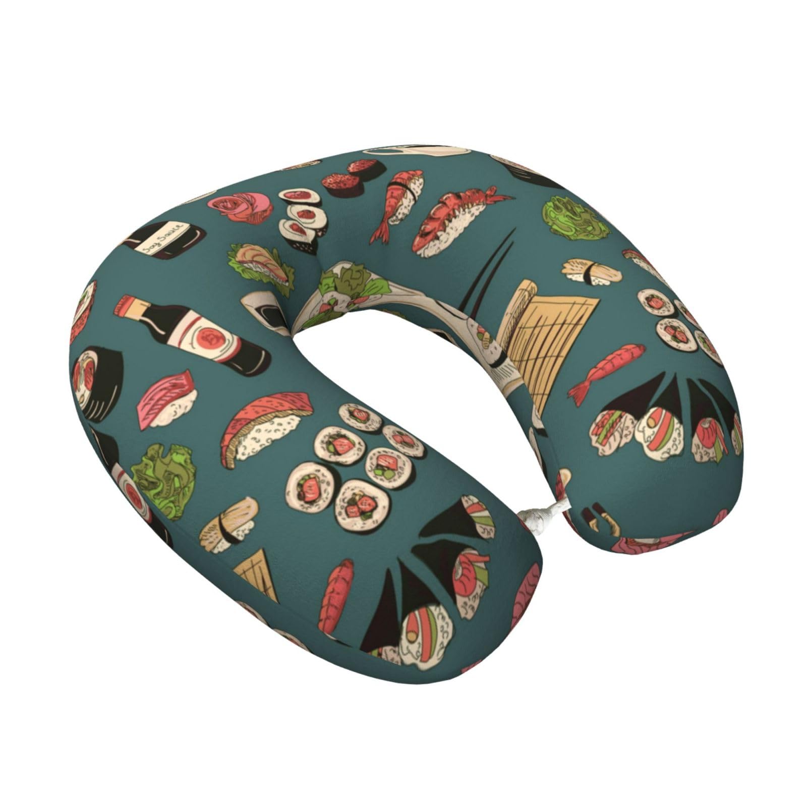 LKYMOH Colored Sushi And Rolls, Travel Neck Pillow U-Shaped Memory Neck Support Soft Comfortable With Washable Cover For Airplane Car Traveling and Office
