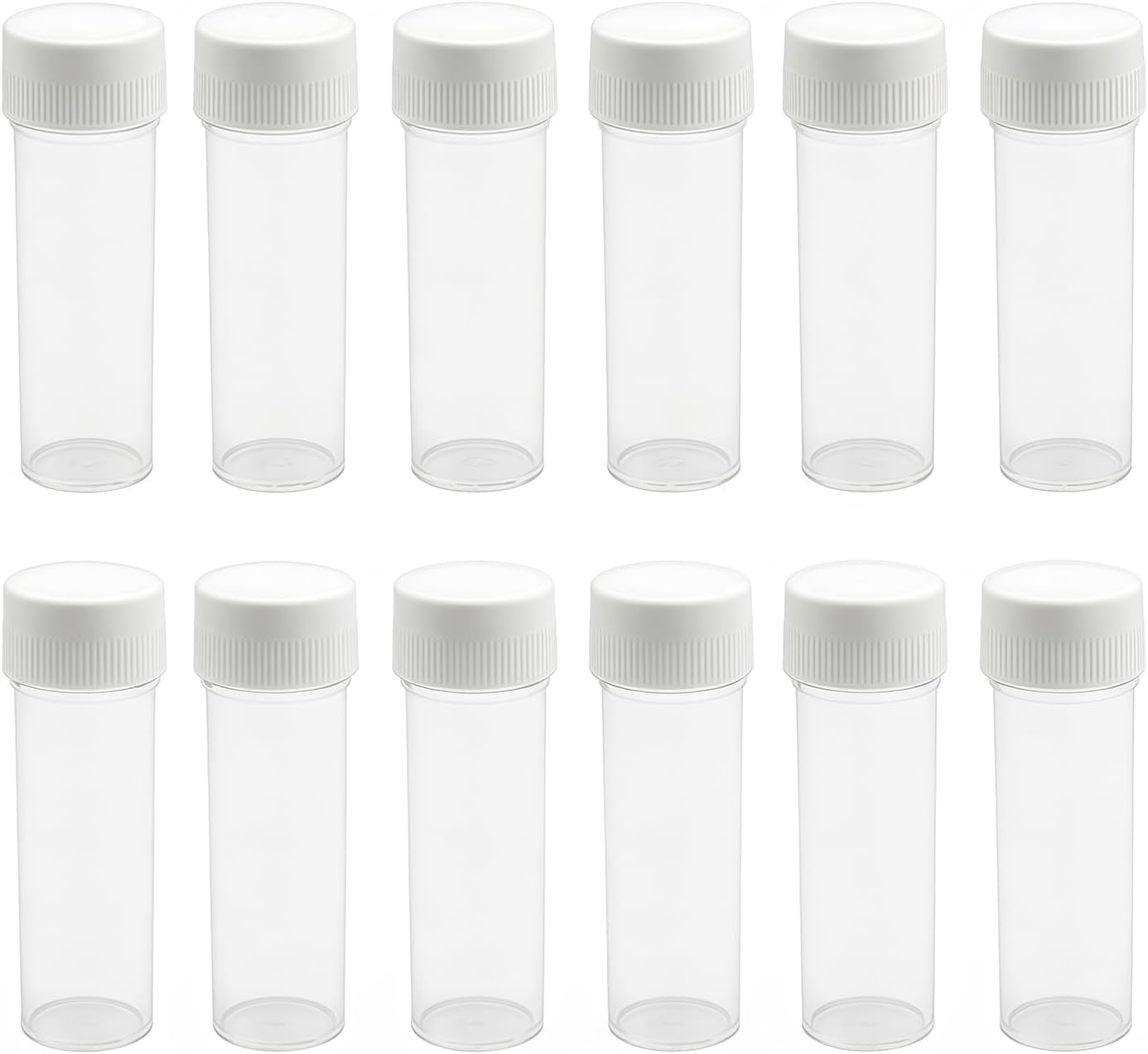 12Pcs 25ml Clear Plastic Test Tubes with Screw Caps Empty Refillable Small Bottle Vials Seal Cap Sample Container for Scientific Experiments Party Powders Spices Beads Candy Storage Containers