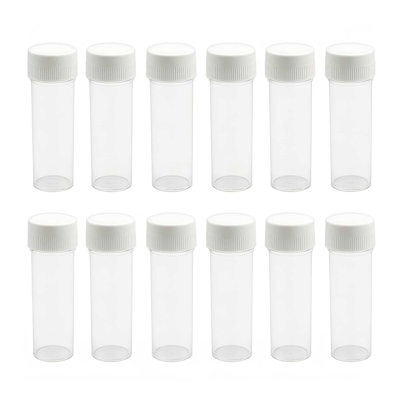 12Pcs 25ml Clear Plastic Test Tubes with Screw Caps Empty Refillable Small Bottle Vials Seal Cap Sample Container for Scientific Experiments Party Powders Spices Beads Candy Storage Containers