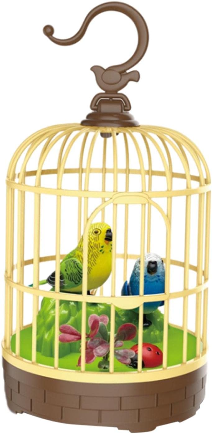 Realistic Sound Activated Singing Chirping Bird in Cage - Green and Blue