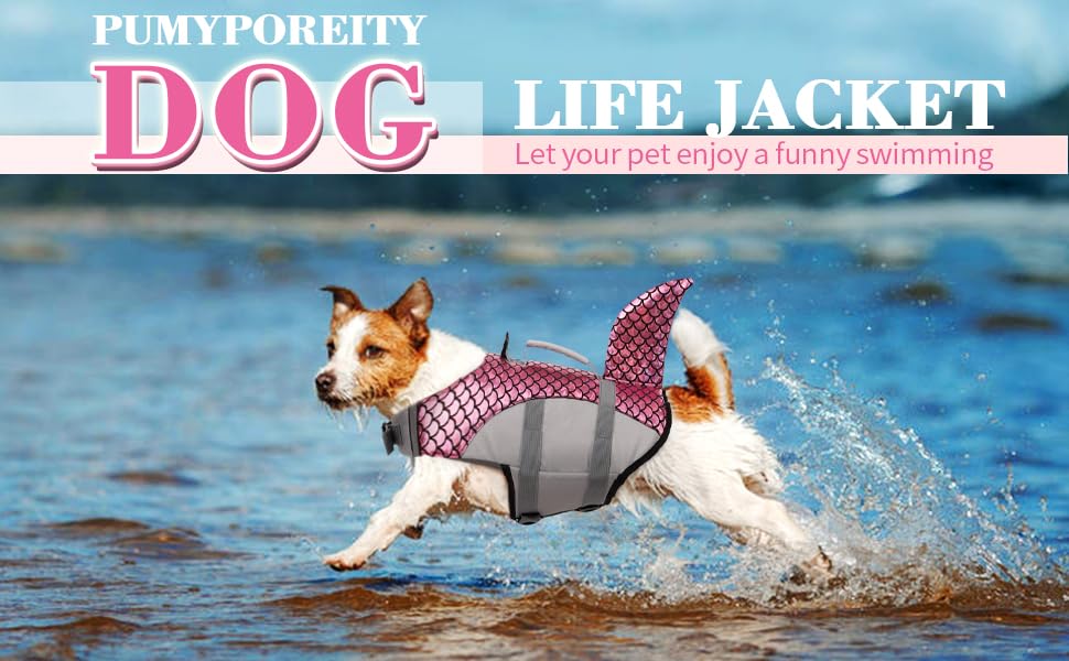 Olpad Dog Life Jacket Adjustable Dog Life Vest Safety Lifesaver Puppy Life Preserver Superior Buoyancy Swimming Boating Rescue Handle Shark Design for Small Medium Large Dogs(Pink,s) 4