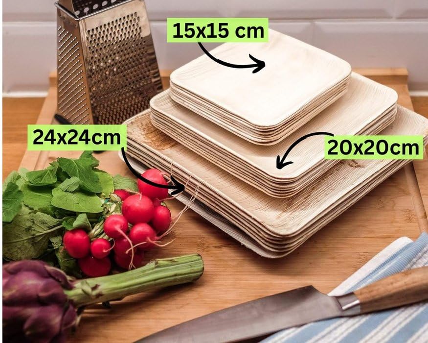 Assiettes Jetables En Feuille De Palmier – Lot De 100, 17x17x2,5 Cm – Biodégradable, Compostable, Sans Plastique