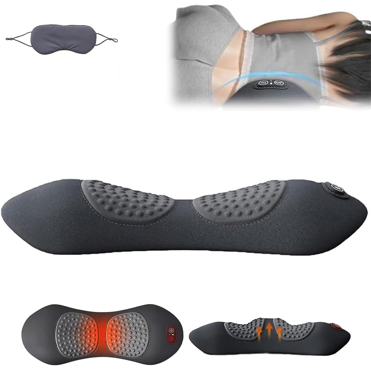 Triple Fusion Massagegerät, Tragbares 3-in-1-Rückenmassagekissen Für Nacken, Schultern Und Rücken, Wiederaufladbares Elektrisches Lordosenstützkissen, Mit Traktion