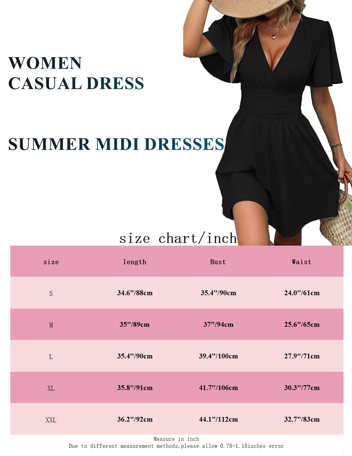 Vestito Casual da Donna Manica Lunga Vita Alta A Line Abiti Avvolgenti Scollo a V Midi Dress