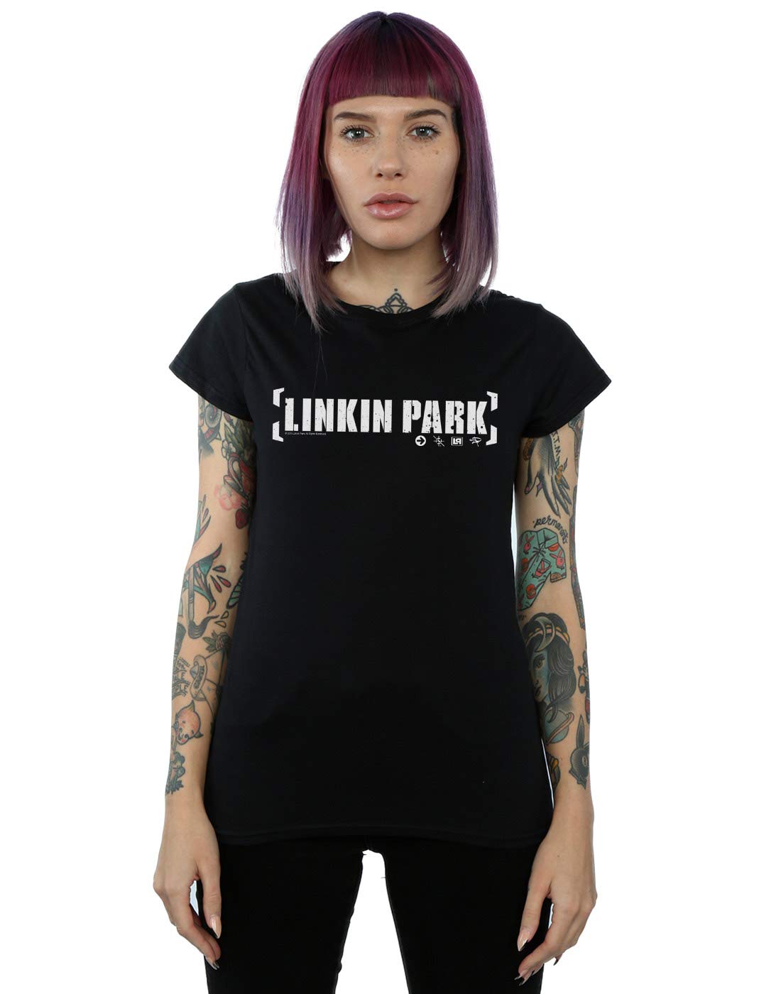 Absolute Cult Women's Black Linkin Park Bracket Logo T-Shirt XX-Large