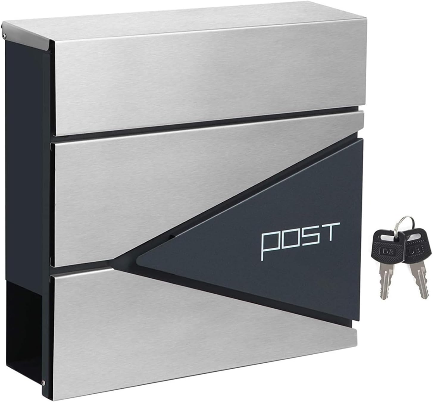 Wall Mount Mailbox with Lock, Stainless Steel Outdoor Mailbox with Newspaper Slot (Grey)