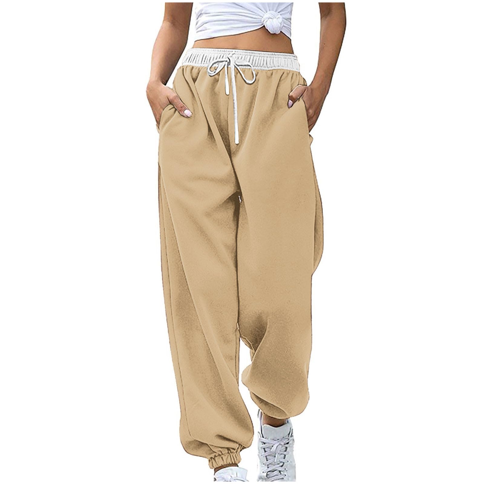 Womens Casual Athletic Cotton Long Sweatpants,Teen Girl Solid Color Cute Hiking Long Pants,Fall Trendy Clothes