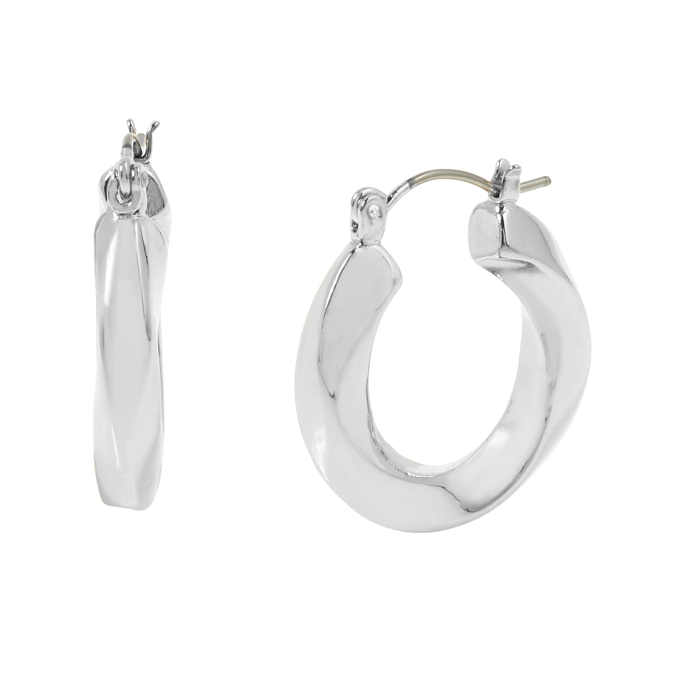 Steve Madden Womens Woven Twist Small Hoop Earrings - Grey - Metal