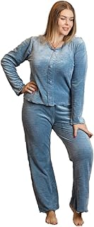 طقم بيجامة حريمي قطعتين من القطيفة المضلعة الفاخرة - ملابس منزلية شتوية ناعمة بمقاس كبير (3XL) لراحة فائقة ودفيء مثالي.