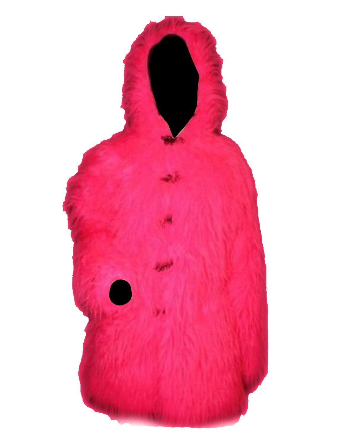 Neon Pink Fluffy Furry Hooded Fur Long Sleeve 3/4 Coat Jacket