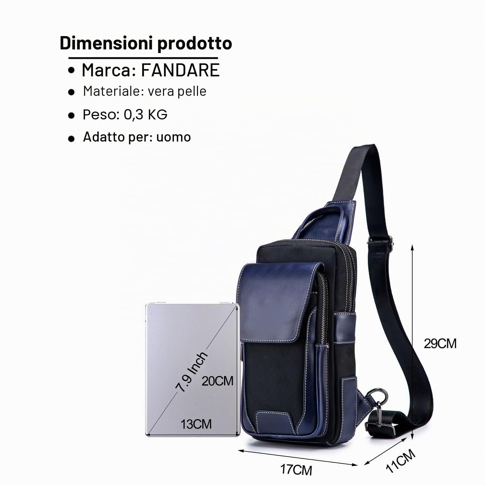 FANDARE Retrò Zaino Monospalla Uomo Borsello Tracolla Zainetto Piccolo Zaino Spalla Impermeabile Pelle Affari Borsa a tracolla per Trekking Ciclismo Viaggio Marsupio Tracolla Blu nero