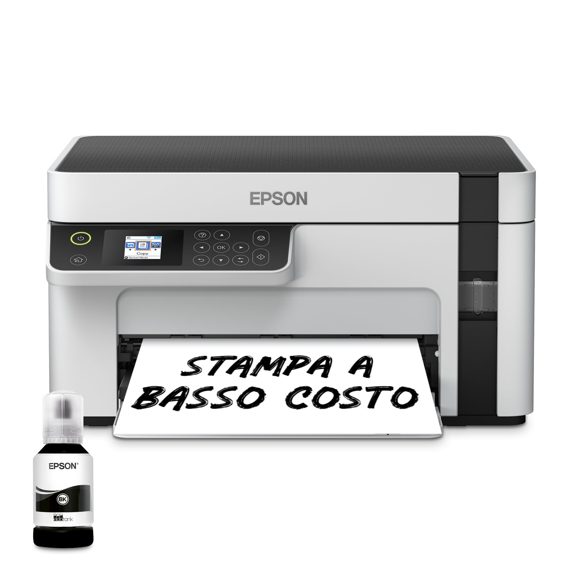Epson EcoTank ET-M2120 Stampante multifunzione monocromatica 3-in-1 (Stampa, Copia, Scansione), Flaconi Inchiostro Inclusi Rendimento Nero fino a 5000 Pagine, Schermo LCD, Wi-Fi