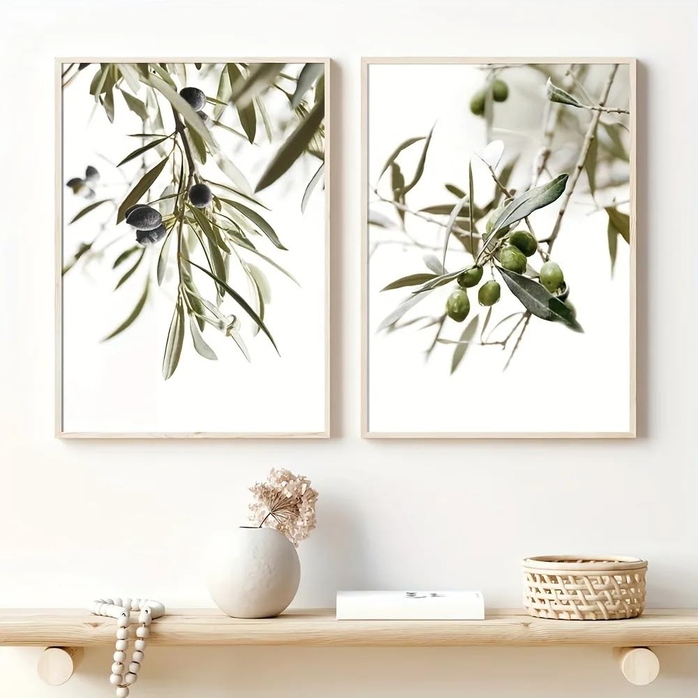 GOSRD Olive Branch Plant Art Prints,Simple Tree Canvas Living RoomBedroomModern Home Decor(70x100cm-2pcs)